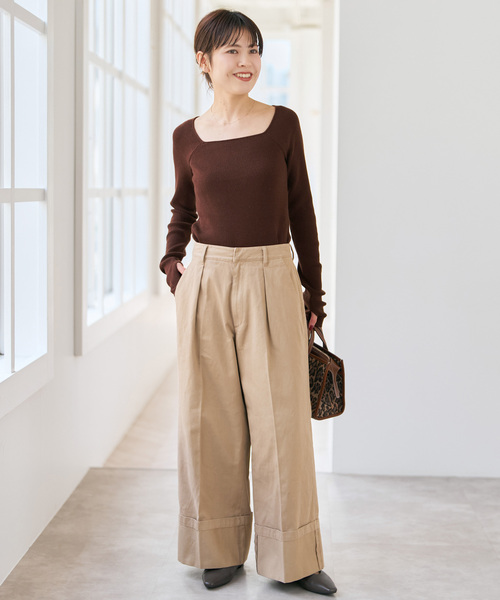 Spick & Span(スピックアンドスパン)の「《手洗い可》スクエアリブニット(ニット/セーター・レディース・ブラウン/ベージュ/ブラック・FREE)」の5枚目の写真