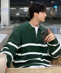 NOWLE（ノウル）の「【NOWLE】レトロボーダー ハーフジップ ポロネック リブニット（ニット/セーター）」