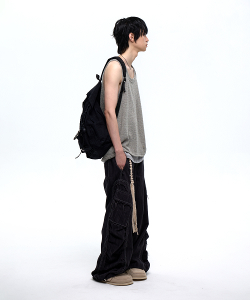 RSSC(アールエスエスシー)の「WRINKLE MIXED STRIPE CARGO PANTS - BLACK(スウェットパンツ・レディース・その他・2/1)」の4枚目の写真
