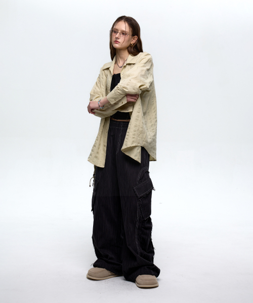 RSSC(アールエスエスシー)の「WRINKLE MIXED STRIPE CARGO PANTS - BLACK(スウェットパンツ・レディース・その他・2/1)」の6枚目の写真