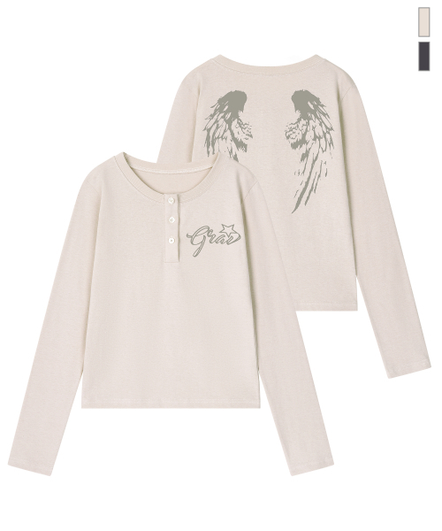 GRAVER（グレーバー）の「[ユニセックス]WINGS ヘンリーネック ロングスリーブ Tシャツ_3カラー（Tシャツ/カットソー・レディース・ベージュ/チャコール/ブラック・MEDIUM/LARGE）」の7枚目の写真