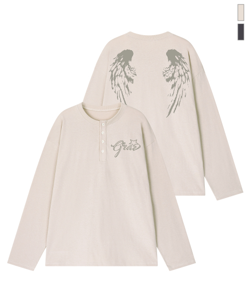 GRAVER（グレーバー）の「[ユニセックス]WINGS ヘンリーネック ロングスリーブ Tシャツ_3カラー（Tシャツ/カットソー・レディース・ベージュ/チャコール/ブラック・MEDIUM/LARGE）」の8枚目の写真