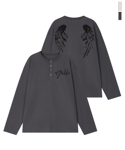 GRAVER（グレーバー）の「[ユニセックス]WINGS ヘンリーネック ロングスリーブ Tシャツ_3カラー（Tシャツ/カットソー・レディース・ベージュ/チャコール/ブラック・MEDIUM/LARGE）」の9枚目の写真