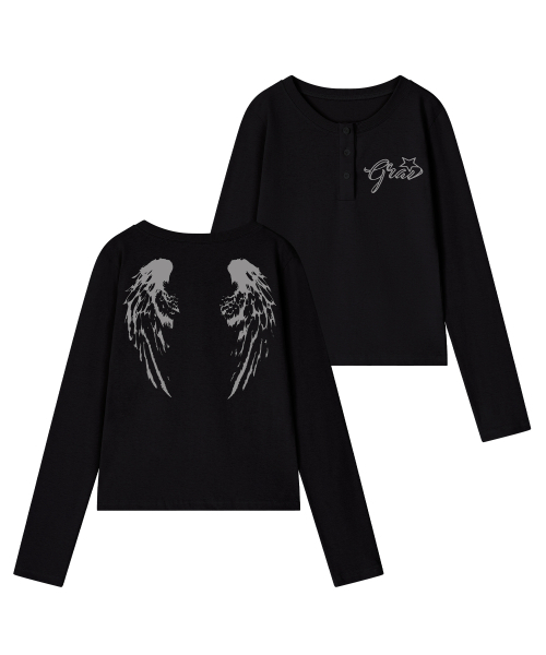 GRAVER（グレーバー）の「[ユニセックス]WINGS ヘンリーネック ロングスリーブ Tシャツ_3カラー（Tシャツ/カットソー・レディース・ベージュ/チャコール/ブラック・MEDIUM/LARGE）」の10枚目の写真