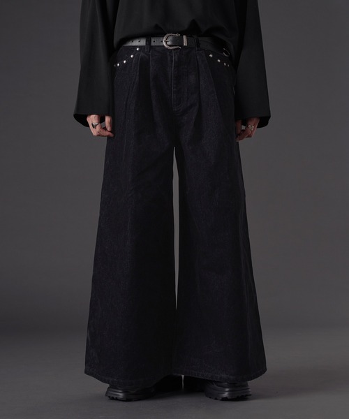 狐独(コドク)の「バギースタッズフロッキーデニム(デニムパンツ・メンズ・ブラック・LARGE/MEDIUM/SMALL)」の7枚目の写真