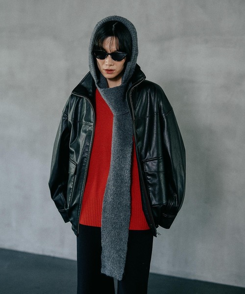 LEPSIM（レプシィム）の「フードストール　604774（ストール/ショール・レディース・ベージュ/チャコールグレー・ONE SIZE）」の19枚目の写真