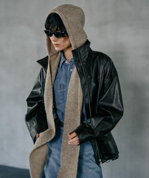 LEPSIM（レプシィム）の「フードストール　604774（ストール/ショール・レディース・ベージュ/チャコールグレー・ONE SIZE）」の20枚目の写真