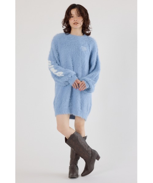 RODEO CROWNS WIDE BOWL（ロデオクラウンズワイドボウル）の「シャギーロゴニットワンピース（ワンピース・レディース・ブラック/ライトブルー/グレー/オフホワイト・FREE）」の4枚目の写真