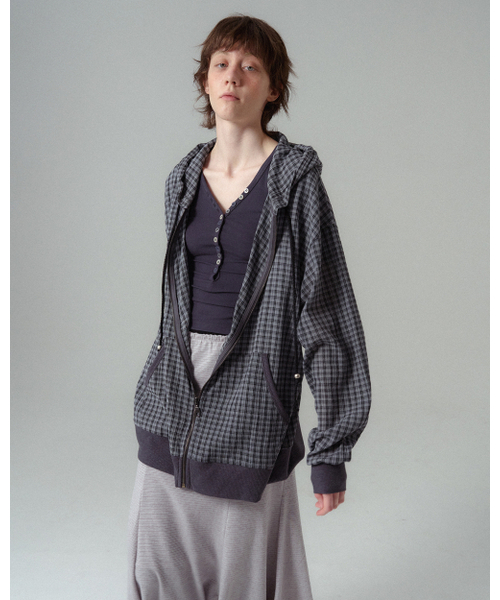 PAHISUM(パヒサム)の「チェックシースルージップアップ_クールチャコール(パーカー・レディース・その他・MEDIUM/LARGE)」の7枚目の写真