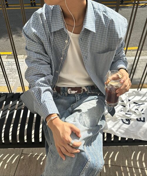LEARVE(ルアブ)の「セグメントチェッククロップ長袖シャツブルー(シャツ/ブラウス・メンズ・その他・LARGE/MEDIUM/X-LARGE)」の2枚目の写真