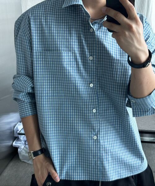 LEARVE(ルアブ)の「セグメントチェッククロップ長袖シャツブルー(シャツ/ブラウス・メンズ・その他・LARGE/MEDIUM/X-LARGE)」の4枚目の写真