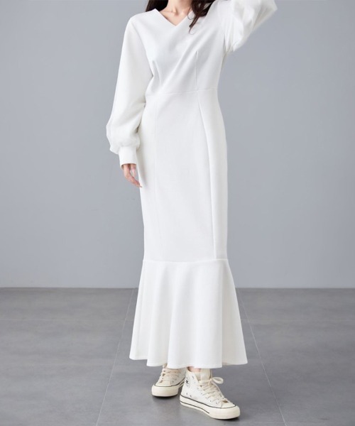 Vネックフレアロングワンピース（ワンピース）｜ONEP STAR（ワンピ