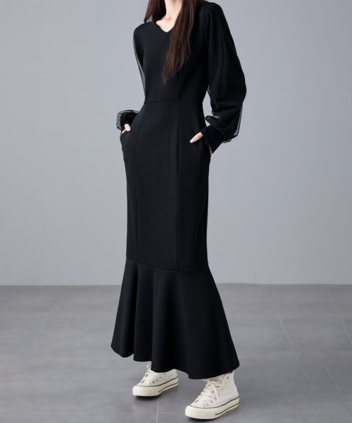 KBS ブラック ロングスリーブワンピース ブークレーダンボールロングスリーブワンピース（ワンピース）｜DouDou