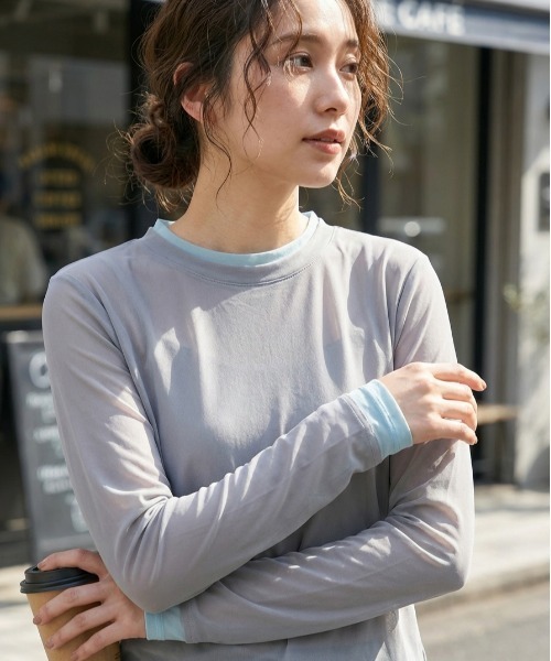 Muscat(マスカット)の「シアーレイヤード風 ロングスリーブトップス(Tシャツ/カットソー・レディース・ライトグレー/ダークブラウン/クリーム/ブラック・F)」の1枚目の写真