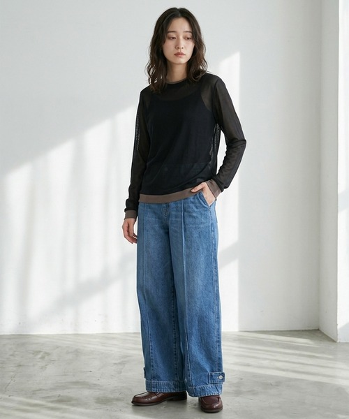 Muscat(マスカット)の「シアーレイヤード風 ロングスリーブトップス(Tシャツ/カットソー・レディース・ライトグレー/ダークブラウン/クリーム/ブラック・F)」の19枚目の写真