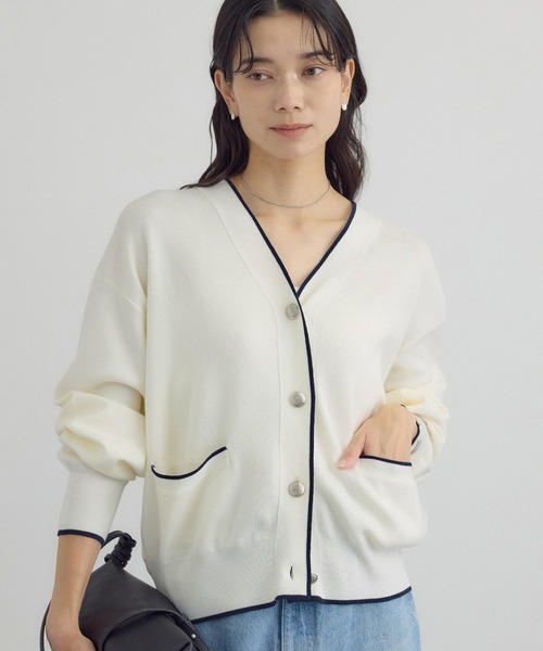WEB限定】メタルボタンスウェットライクラインカーディガン 3