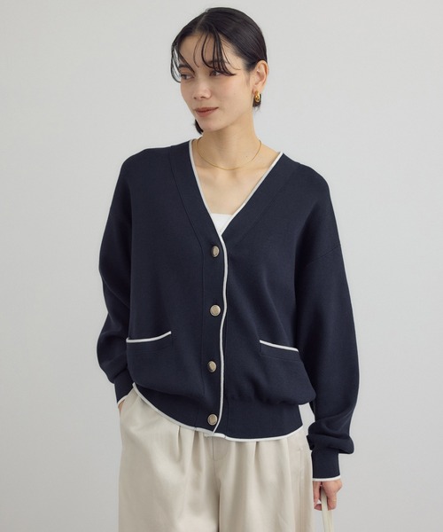 WEB限定】メタルボタンスウェットライクラインカーディガン 3