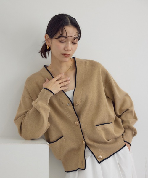 WEB限定】メタルボタンスウェットライクラインカーディガン 3[新色追加