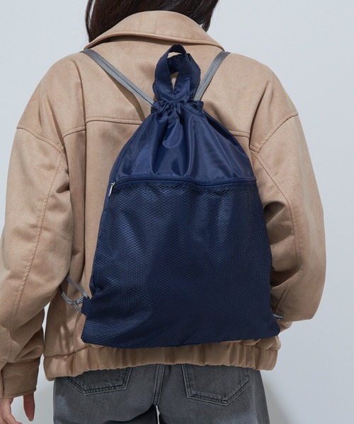 セール】【SETUP7】メッシュポケット付きナップサック 幅39×高さ44cm