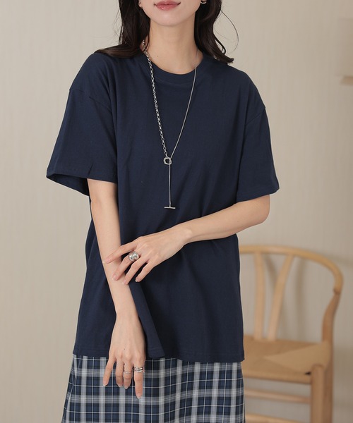DAYRA（デイラ）の「コットン クルーネック ベーシック 半袖 Tシャツ（Tシャツ/カットソー・レディース・ダークグレー/グレー/ブラウン/ネイビー/ベージュ/ブラック/ホワイト・M/XL）」の7枚目の写真