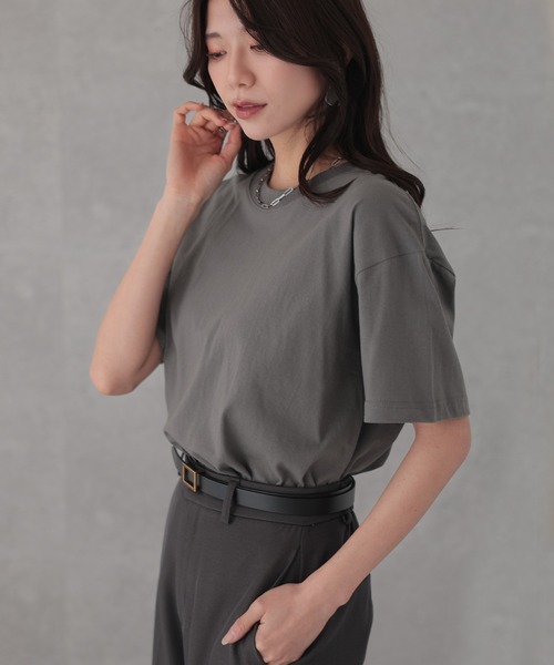 DAYRA(デイラ)の「コットン クルーネック ベーシック 半袖 Tシャツ(Tシャツ/カットソー・レディース・ダークグレー/グレー/ブラウン/ネイビー/ベージュ/ブラック/ホワイト・M/XL)」の14枚目の写真