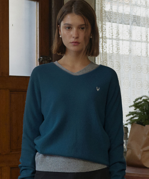 DEARMYDEER(ディアマイディア)の「Essential V-nect knit (Blue)(ニット/セーター・レディース・その他・FREE)」の1枚目の写真
