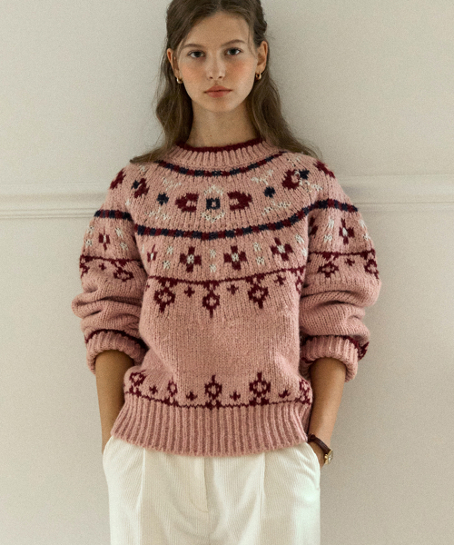OURHOPE(アワーホープ)の「ノエルアルパカウールノルディックニット - ピンク(ニット/セーター・レディース・PINK・ONE)」の3枚目の写真
