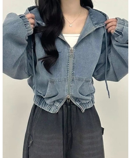inst.ALL(インストール)の「秋大活躍!クロップド丈ダブルジップデニムパーカーブルゾン(パーカー・レディース・ブラック/ブルー・M)」の12枚目の写真