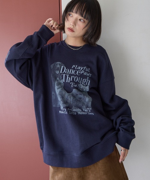 PBLIM（ページボーイリム）の「《UNISEX》エルボーパッチアニマルスウェット（スウェット・レディース・ネイビー/グレー・LARGE/MEDIUM）」の2枚目の写真