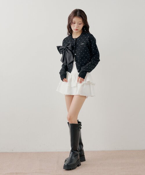 セットアップ対応】リボンコンパクトニットカーディガン（カーディガン