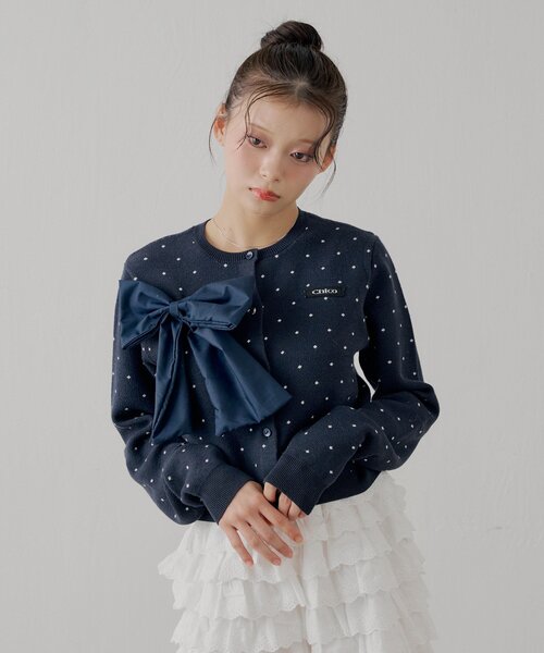 セットアップ対応】リボンコンパクトニットカーディガン（カーディガン