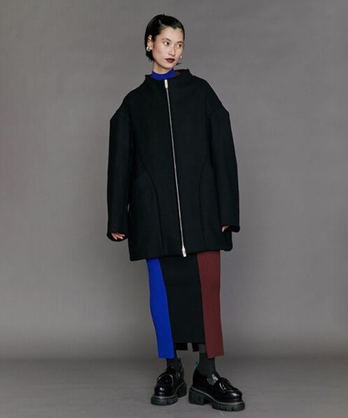 【美品】UN3D. TUCK SHOULDER MIDDLE COAT 36 UN3D./アンスリード】TUCK SHOLDER MIDDLE CT/タックショルダーミドル