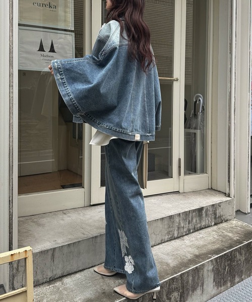 WILLFULLY（ウィルフリー）の「lace embellished hem straight denim