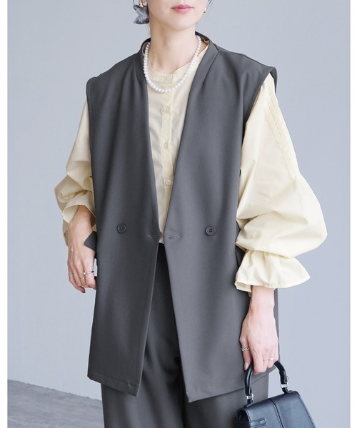 reca（レカ）の「ノーカラーベスト（スーツベスト・レディース・ブラック/ベージュ/グレー・LL/L/M/S）」の2枚目の写真