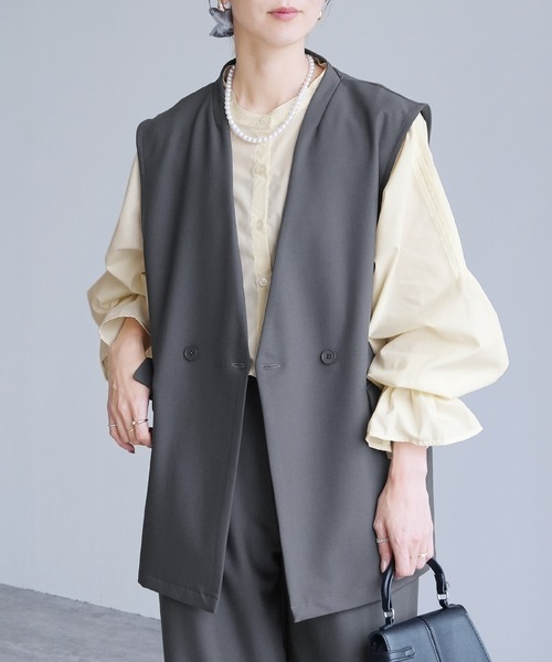 reca（レカ）の「ノーカラーベスト（スーツベスト・レディース・ブラック/ベージュ/グレー・LL/L/M/S）」の5枚目の写真