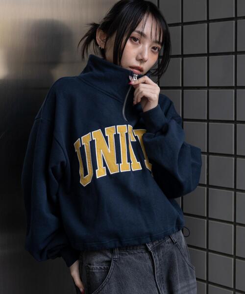 WEGO(ウィゴー)の「WEGO/【26年春新作】グラフィックハーフジップスウェット(パーカー・レディース・ネイビー/杢グレー・FREE)」の2枚目の写真