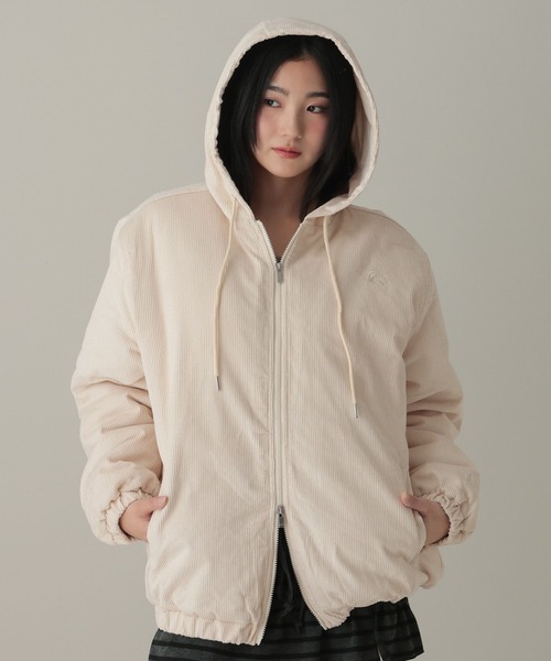 SOME PLACE(サムプレイス)の「【UNISEX】SOME PLACE/コーデュロイダウンジャケット(ダウンジャケット/コート・レディース・ブラック/アイボリー・FREE)」の1枚目の写真