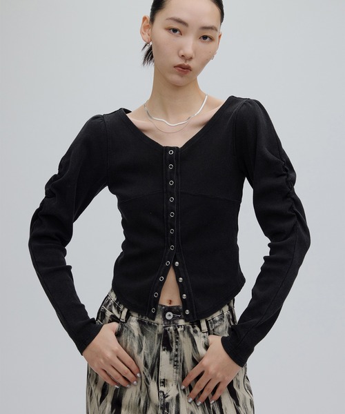 トップス AMERI DENIM LIKE BALLOON SLEEVE CUT TOP DENIM LIKE BALLOON SLEEVE CUT TOP（Tシャツ/カットソー）｜Ameri
