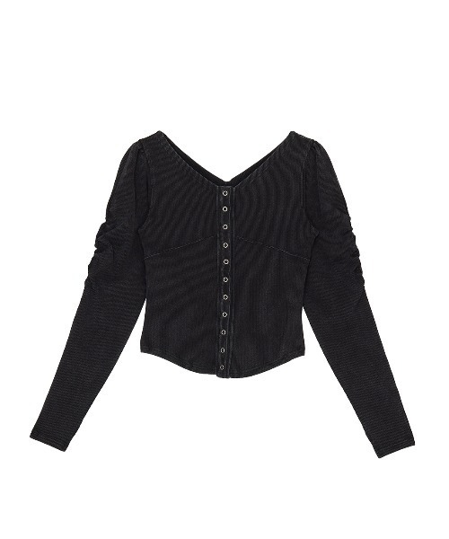 Ameri（アメリ）の「DENIM LIKE BALLOON SLEEVE CUT TOP（Tシャツ