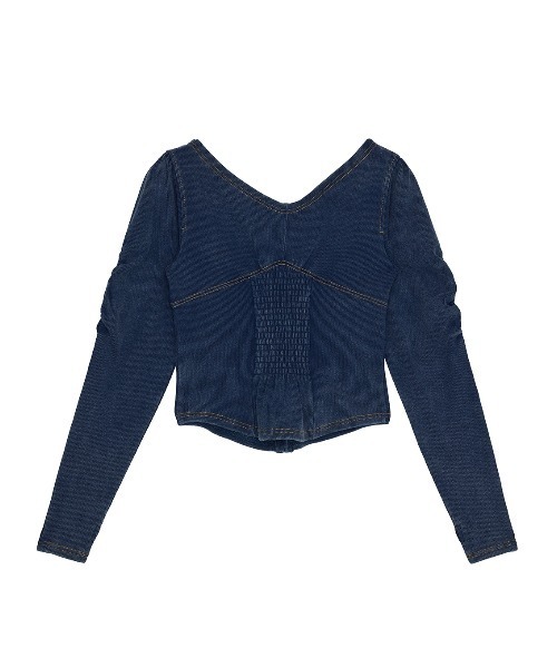Ameri（アメリ）の「DENIM LIKE BALLOON SLEEVE CUT TOP（Tシャツ