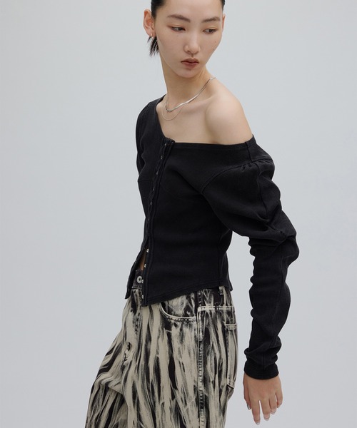 トップス AMERI DENIM LIKE BALLOON SLEEVE CUT TOP DENIM LIKE BALLOON SLEEVE CUT TOP（Tシャツ/カットソー）｜Ameri