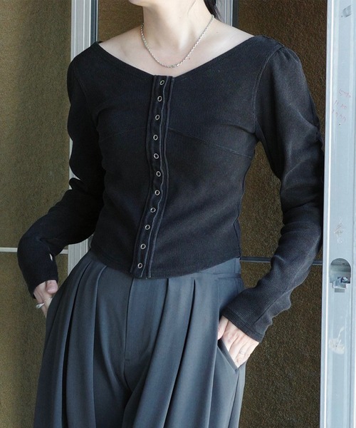 トップス AMERI DENIM LIKE BALLOON SLEEVE CUT TOP DENIM LIKE BALLOON SLEEVE CUT TOP（Tシャツ/カットソー）｜Ameri