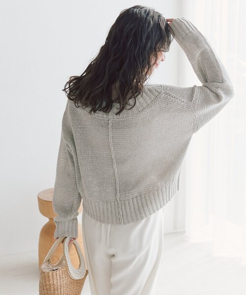 La boutique BonBon（ラブティックボンボン）の「【今すぐお届け！・着回し力抜群】テープヤーンラメクロップドニット（ニット/セーター・レディース・ライトベージュ/ライトグレー/ピンク・FREE）」の9枚目の写真