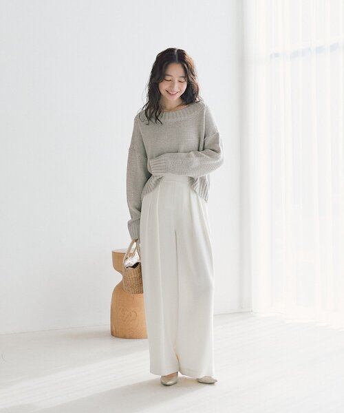 La boutique BonBon（ラブティックボンボン）の「【今すぐお届け！・着回し力抜群】テープヤーンラメクロップドニット（ニット/セーター・レディース・ライトベージュ/ライトグレー/ピンク・FREE）」の11枚目の写真