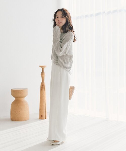 La boutique BonBon（ラブティックボンボン）の「【今すぐお届け！・着回し力抜群】テープヤーンラメクロップドニット（ニット/セーター・レディース・ライトベージュ/ライトグレー/ピンク・FREE）」の12枚目の写真