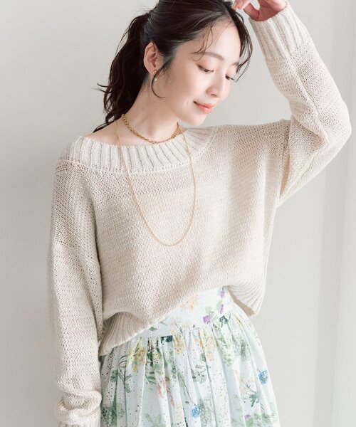 La boutique BonBon（ラブティックボンボン）の「【今すぐお届け！・着回し力抜群】テープヤーンラメクロップドニット（ニット/セーター・レディース・ライトベージュ/ライトグレー/ピンク・FREE）」の15枚目の写真