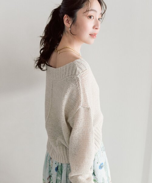 La boutique BonBon（ラブティックボンボン）の「【今すぐお届け！・着回し力抜群】テープヤーンラメクロップドニット（ニット/セーター・レディース・ライトベージュ/ライトグレー/ピンク・FREE）」の16枚目の写真