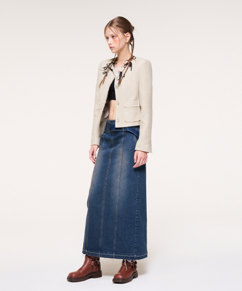 ETMON（エトモン）の「Fringe Line Tweed Jacket, Beige（テーラードジャケット・レディース・その他・M/S）」の4枚目の写真