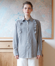 YOUNGOH（ヨンオ）の「ラッフルディテールフローラルボタンシャツブラックチェック（シャツ/ブラウス）」