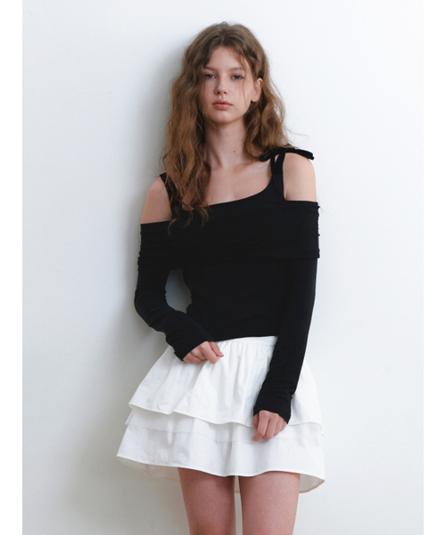 KINDABABY(カインダベイビー)の「ribbon sleeveless & off-shoulder top set - black(Tシャツ/カットソー・レディース・ブラック・FREE)」の1枚目の写真